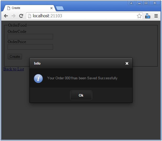 Message after saving record